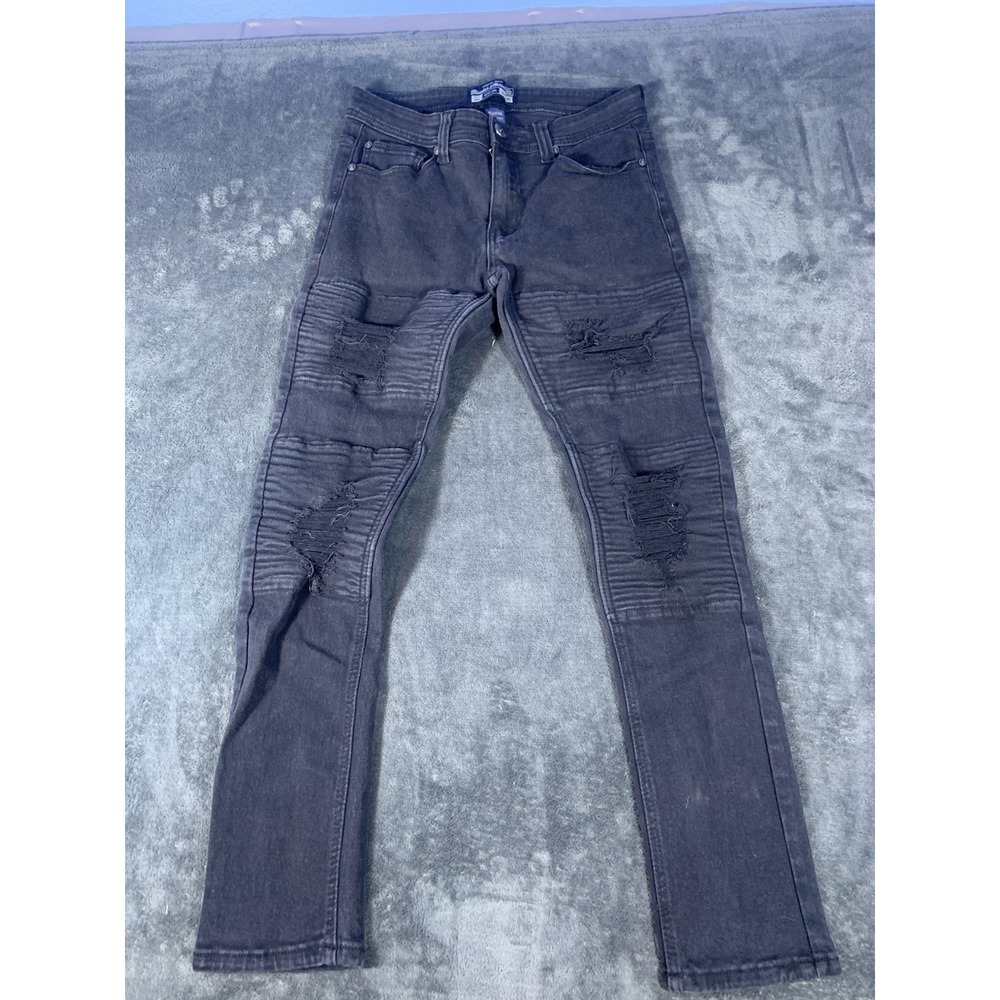 Bleecker & Mercer Jeans Black Skinny Slim Fit Rip Distressed Stretch Mens 32x32